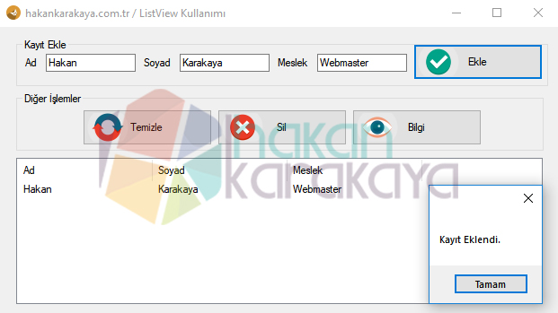 ListView kayıt ekleme.