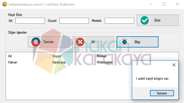 ListView kayıt sayısı öğrenme.