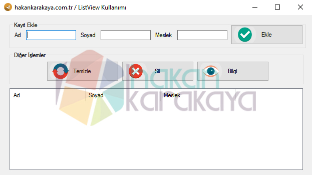 ListView genel görünümü.